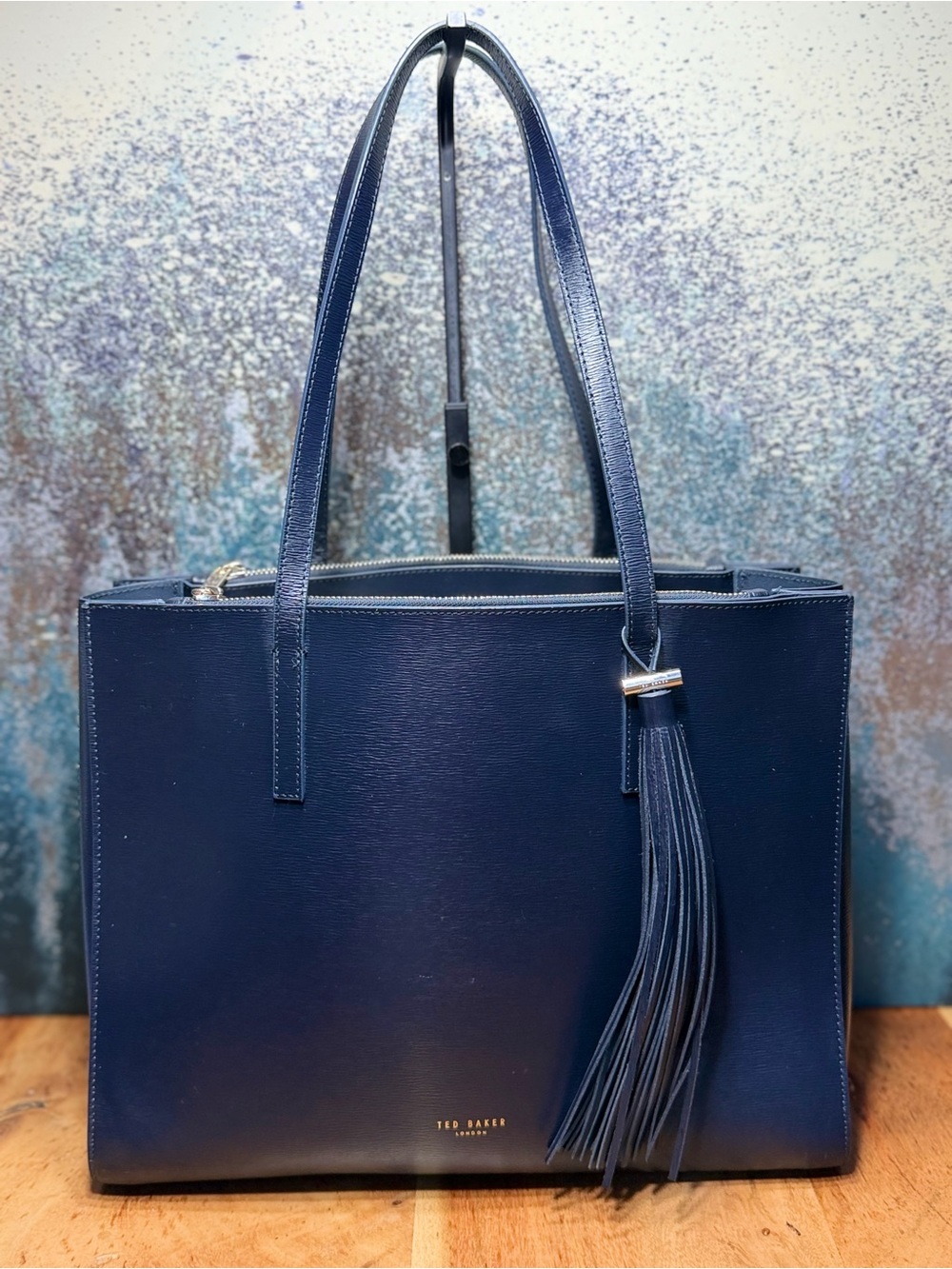 Ted Baker London Classic Highly Coveted Narissa Navy Blue Leather Tassel Tote